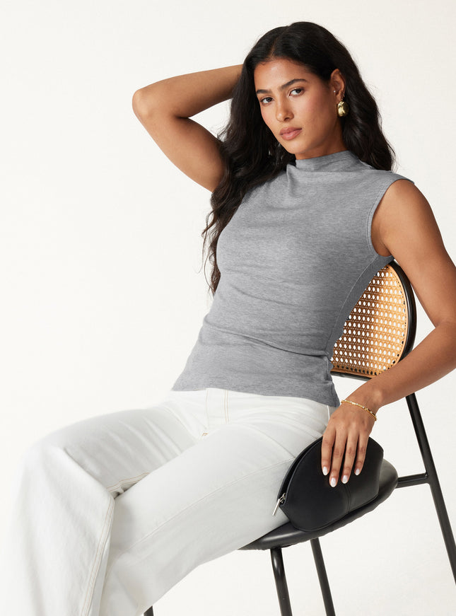 Lyocell-Wool Mock Neck Sleeveless Top