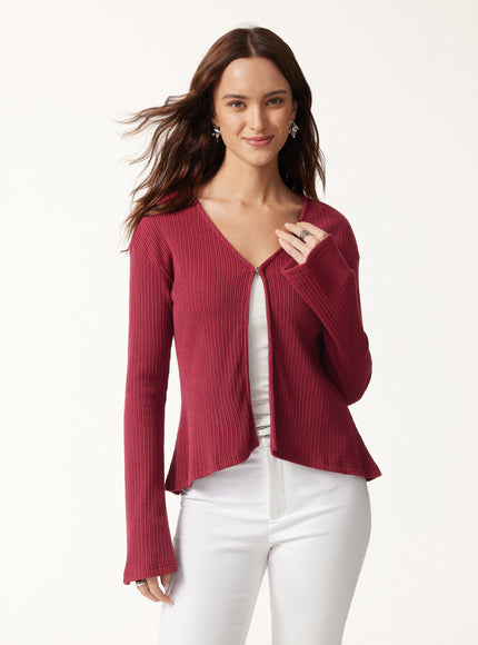 V Neck Flare Long Sleeve Cardigan