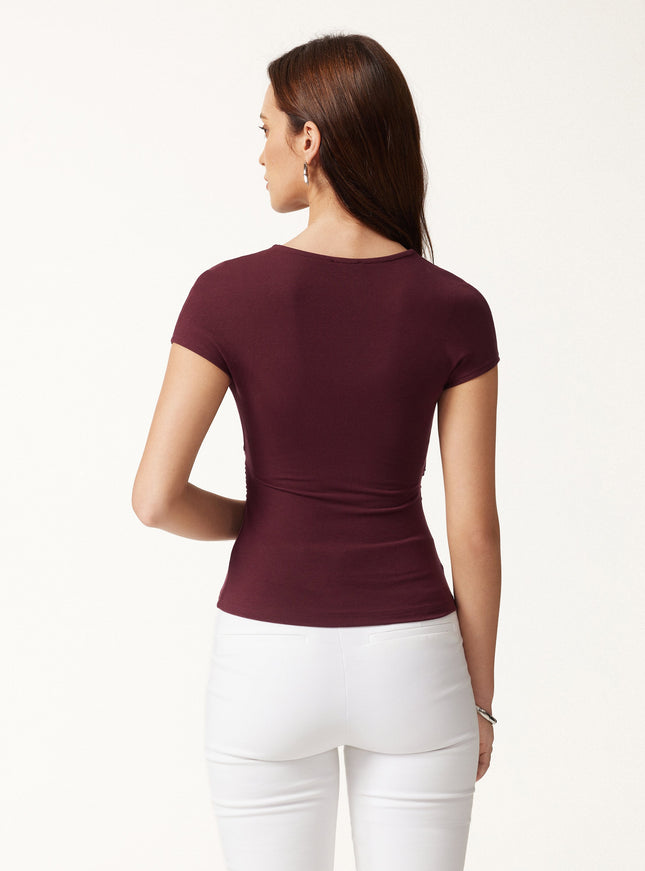 Lyocell Wool Surplice Cap Sleeve Asymmetrical Top