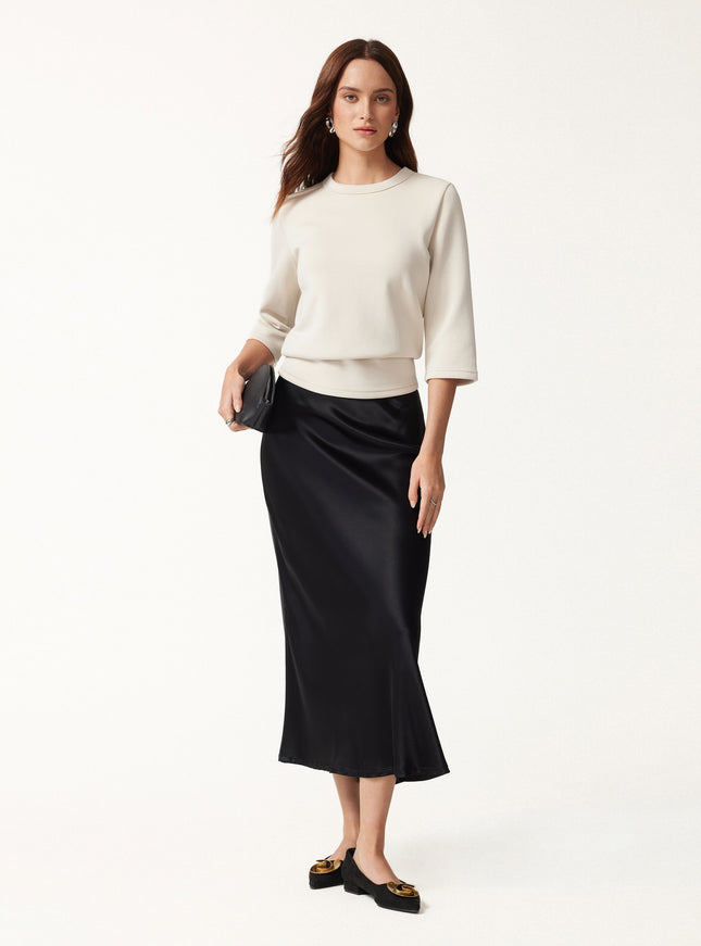 Sandwashed Spacer Crewneck 3/4 Sleeve Top