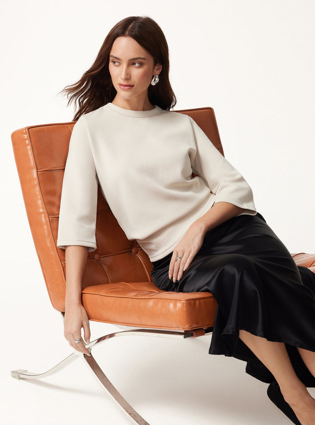 Sandwashed Spacer Crewneck 3/4 Sleeve Top