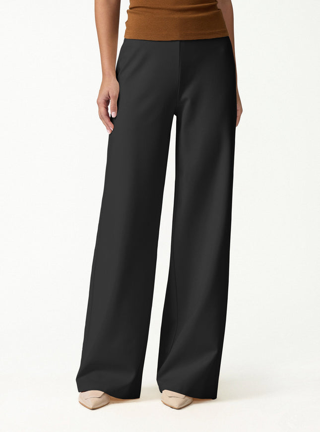 Ponte High-Rise Wide-Leg Pants with Pockets - Pure Black