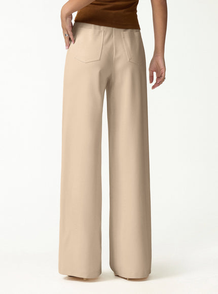 Ponte High-Rise Wide-Leg Pants with Pockets - Pure Black
