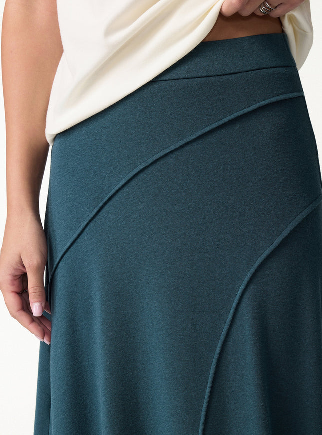 2Pcs Set Asymmetrical Neck Top & Drapey A-Line Midi Skirt