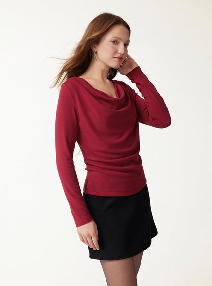 Cowl Neck Long Sleeve Draped Top