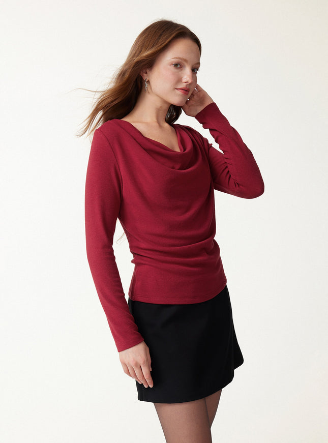 Cowl Neck Long Sleeve Draped Top