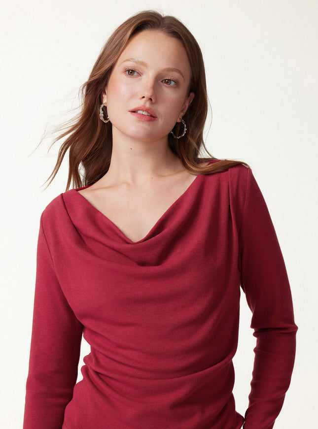 Cowl Neck Long Sleeve Draped Top