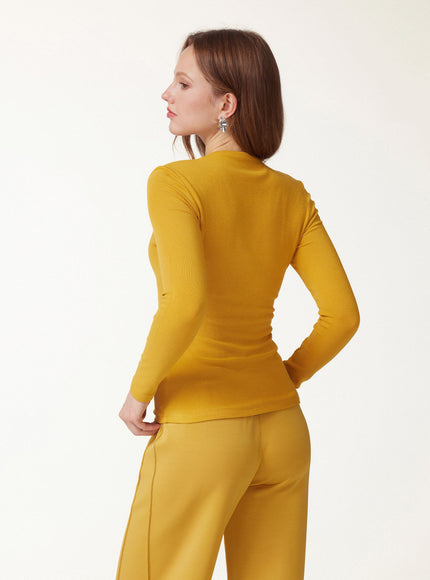 V-Neck Long Sleeve Built-In Bra Top
