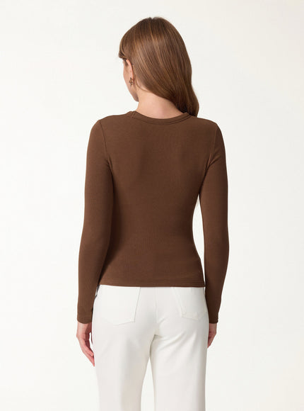 Roundneck Long Sleeve Ruched Built-In Bra Top