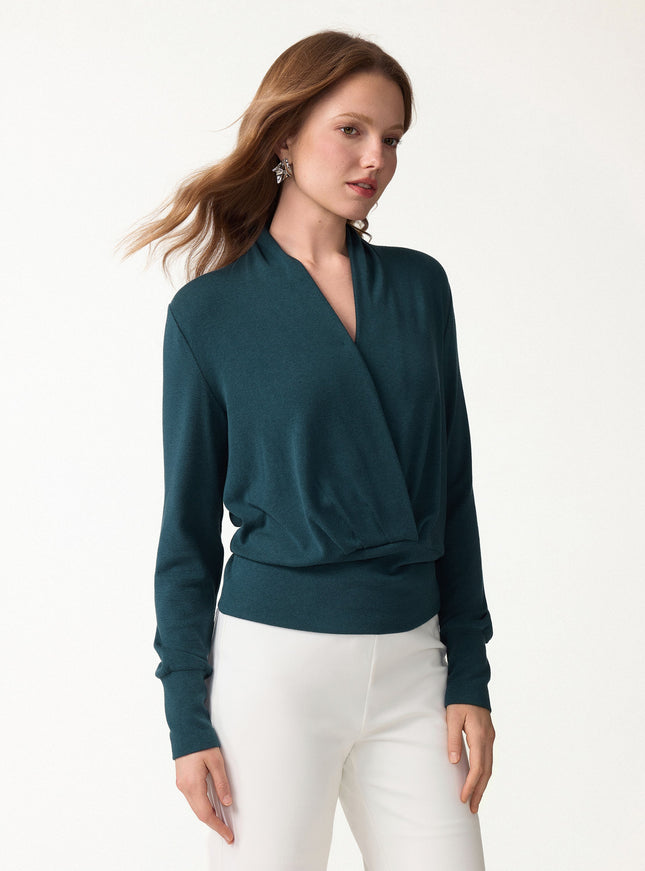 Surplice Long Sleeve Banded Hem Top