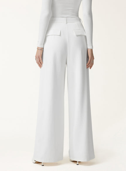 Not-See-Thru High-Rise Wide-Leg Pants with Pockets