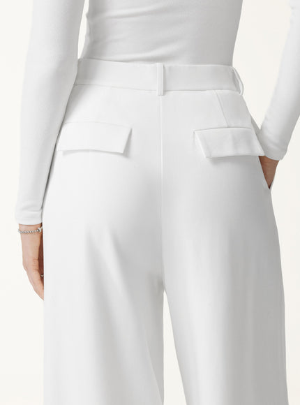 Not-See-Thru High-Rise Wide-Leg Pants with Pockets