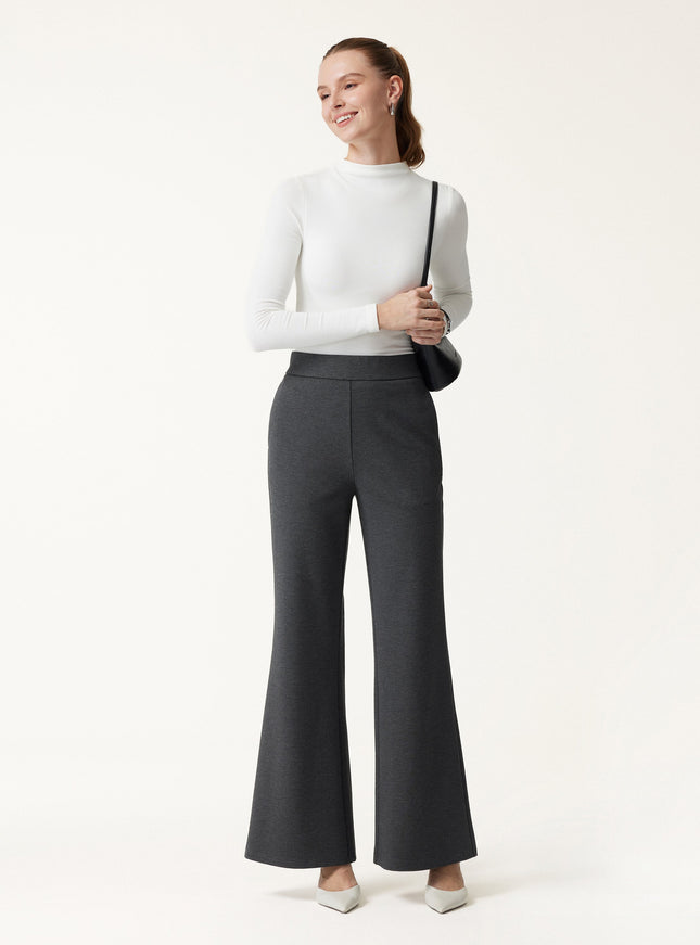 Ponte High-Rise Wide-Leg Pants with Pockets - Pure Black