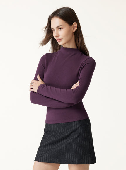 Mock Neck Long Sleeve Built-In Bra Top