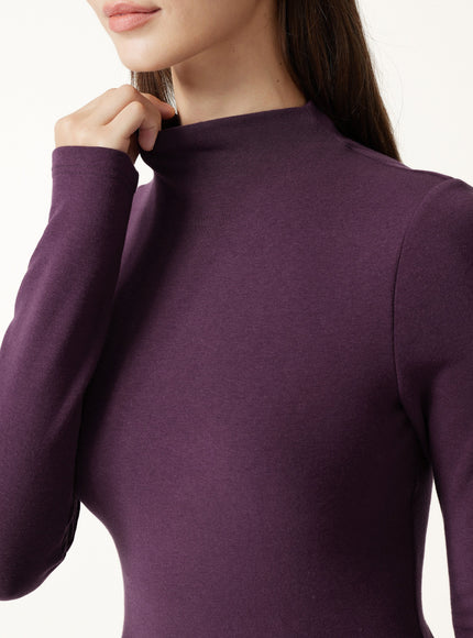 Mock Neck Long Sleeve Built-In Bra Top
