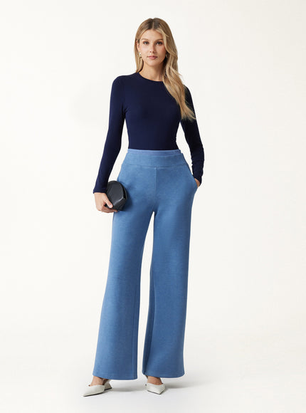 Double Waistband Straight Leg Pants with Pockets
