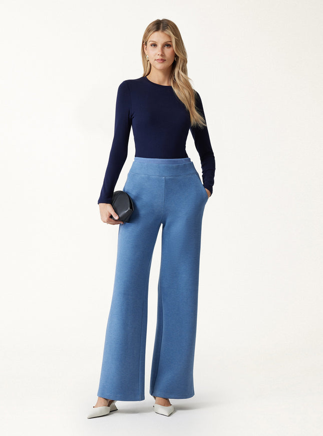 Double Waistband Straight Leg Pants with Pockets