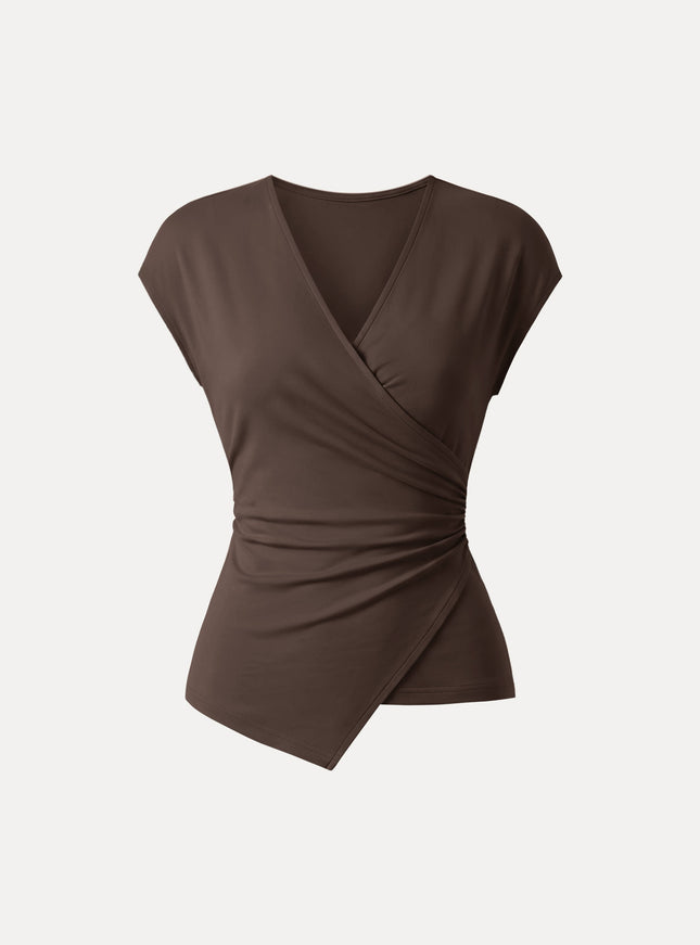 Lyocell Wool Surplice Cap Sleeve Asymmetrical Top