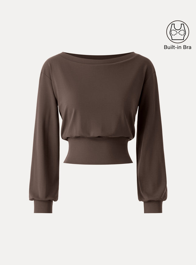 Non-Itchy Wool Blend Boatneck Built-In Bra Top