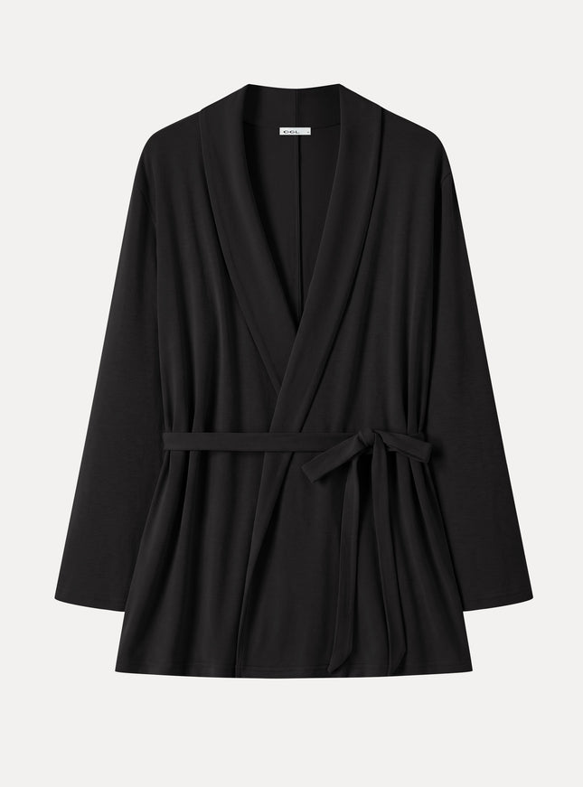 Lapel Long Sleeve Belted Cardigan