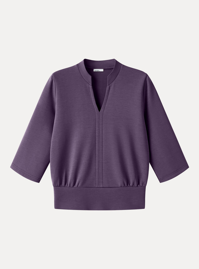Lyocell Spacer Knit V-Neck Elbow Sleeve Banded Top