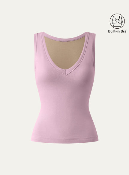 Stretchy V-neck Cotton Built-In Bra Tank