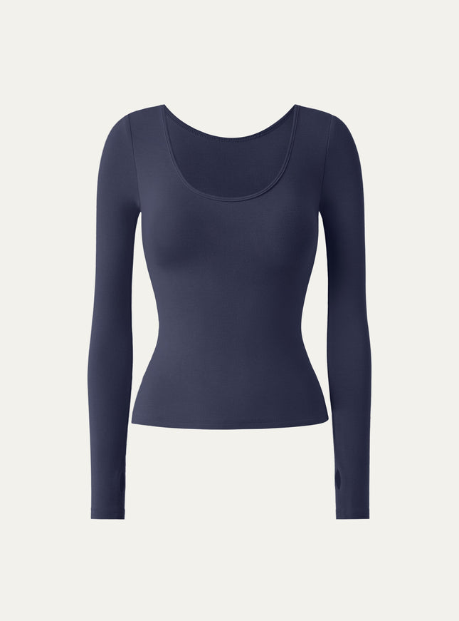 Lyocell-Wool Round Neck Long Sleeve Reversible Top