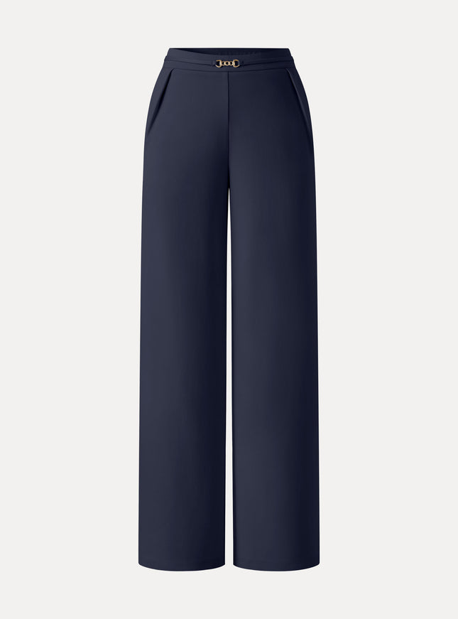 Ponte High-Rise Wide-Leg Pants with Pockets - Fog Beige