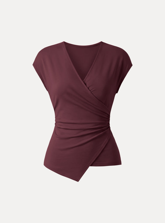 Lyocell Wool Surplice Cap Sleeve Asymmetrical Top