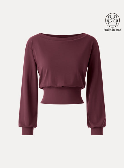 Non-Itchy Wool Blend Boatneck Built-In Bra Top