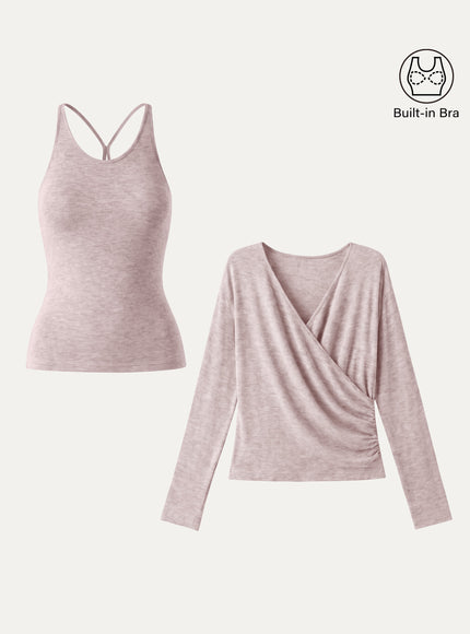 Two-Piece Set Cami with Surplice Ruched Built-In Bra Top