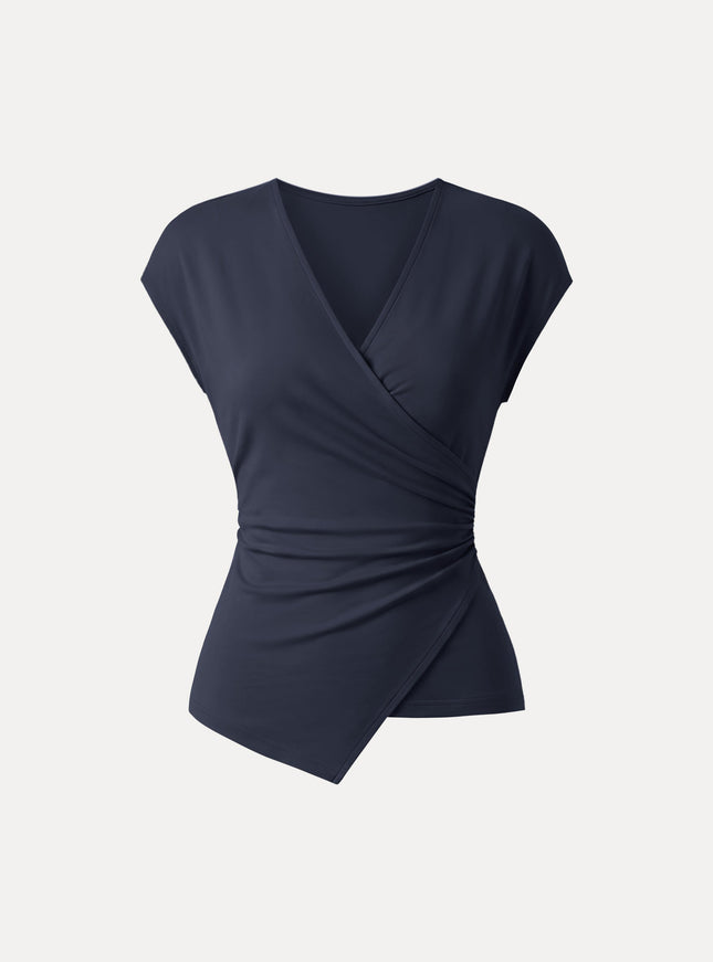 Lyocell Wool Surplice Cap Sleeve Asymmetrical Top