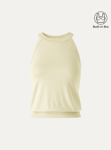 Halter Neck Banded Hem Built-In Bra Tank