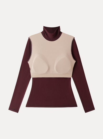 Turtleneck Long Sleeve Built-In Bra Top