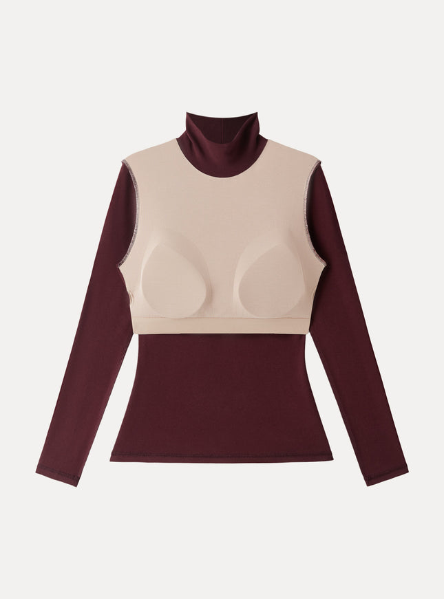 Turtleneck Long Sleeve Built-In Bra Top