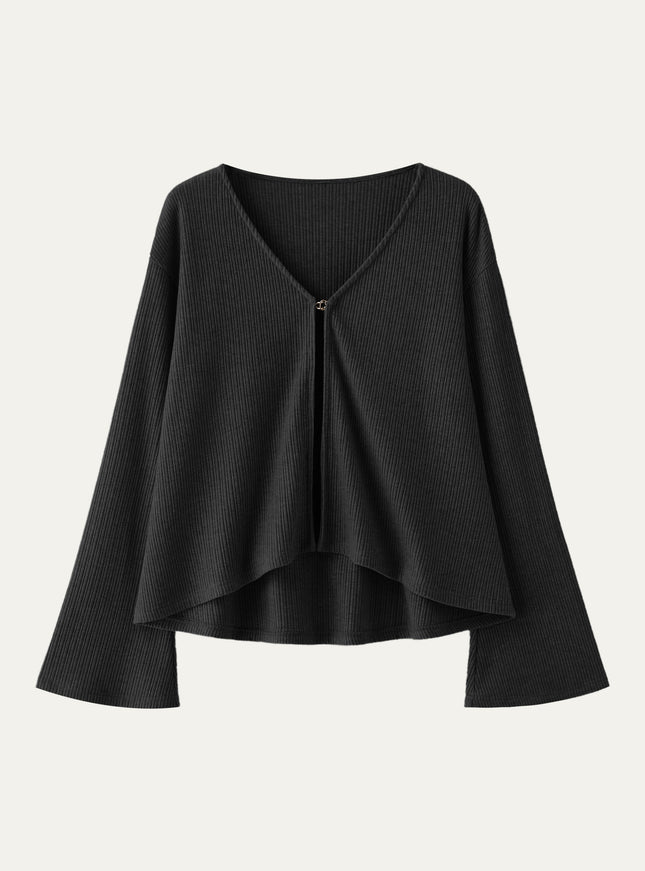 V Neck Flare Long Sleeve Cardigan
