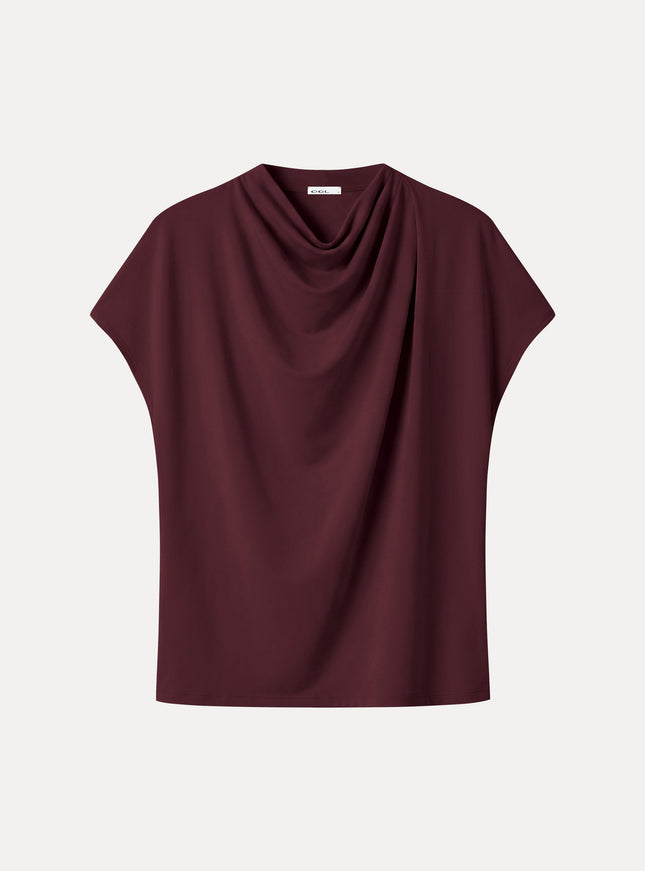 Draped Mock Neck Cap Sleeve Top