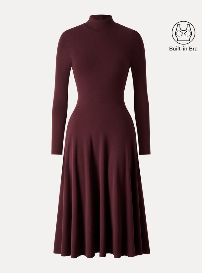 Mockneck Midi Built-In Bra Dress with Pockets