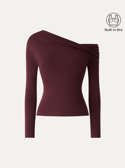 Convertible Neck Long Sleeve Built-In Bra Top