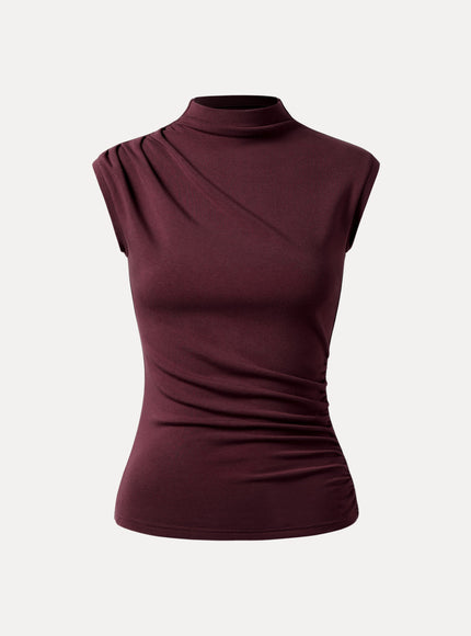 Mock Neck Sleeveless Ruched Top