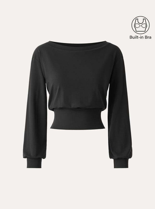 Non-Itchy Wool Blend Boatneck Built-In Bra Top