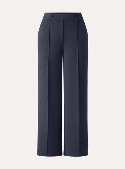Wrinkle-Resistant Mid Rise Straight Leg Pants with Pockets