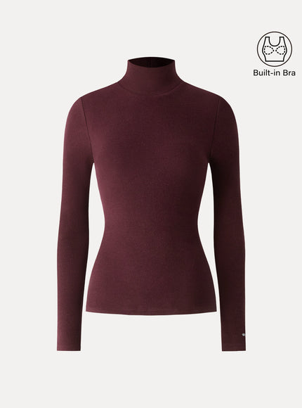 Turtleneck Long Sleeve Built-In Bra Top