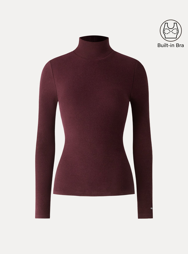 Turtleneck Long Sleeve Built-In Bra Top
