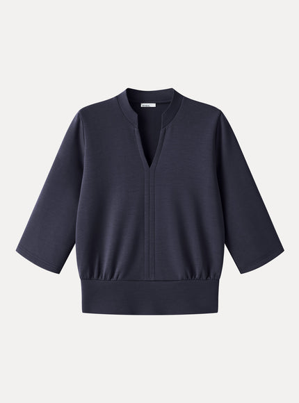 Lyocell Spacer Knit V-Neck Elbow Sleeve Banded Top