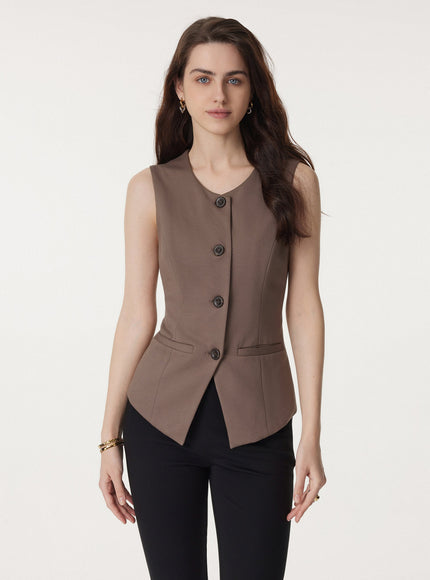 2Pcs Set Waistcoat with Pockets & Wide Leg Pant with Pockets