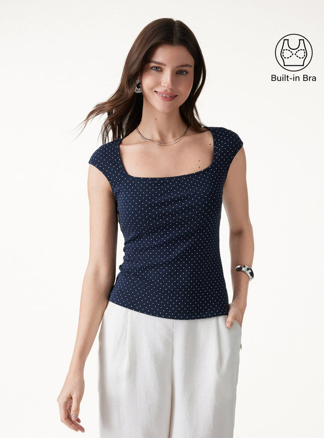 Polka Dots Square Neck Built-In Bra Top
