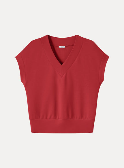 Lyocell Spacer Knit V-Neck Banded Hem Top