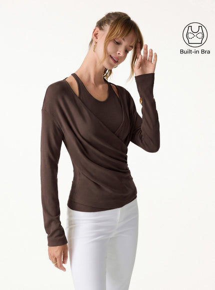 Two-Piece Set Cami with Surplice Ruched Built-In Bra Top