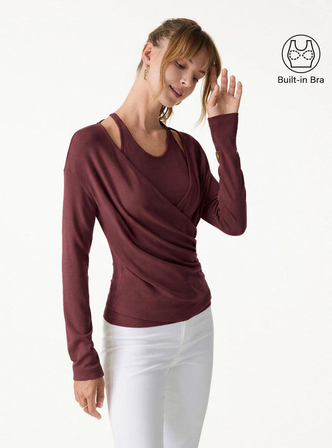 Two-Piece Set Cami with Surplice Ruched Built-In Bra Top